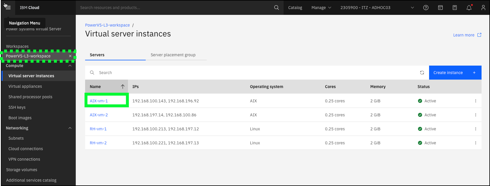 Managing instances IBM Power Systems Virtual Server Level 3